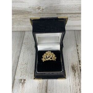 Vintage Crown HGE Domed Ring Diamond Shape Clear Crystal Size 6 Yellow Gold 18k